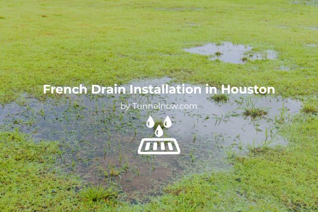 Dealing with a swampy lawn? This image showcases common Houston drainage issues where standing water saturates the grass, demonstrating how a custom French drain system can restore property functionality and curb appeal.